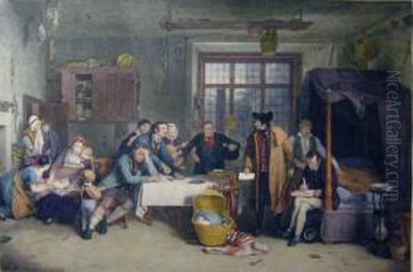 After Sir David Wilkie Ra , 'distraining For Rent', Handcoloured Engraving, 51cm X 66cm, Framed Oil Painting by Abraham Raimbach