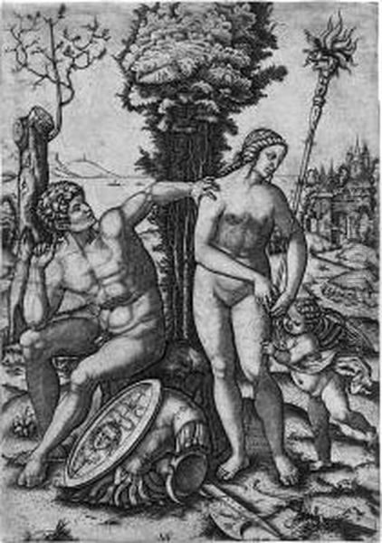 Mars Und Venus Mit Amor Oil Painting by Marcantonio Raimondi