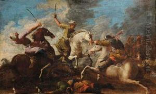 Battaglia Con Cavalieri Battaglia Con Cavalieri Oil Painting by Francesco Maria Raineri Il Schivenoglia