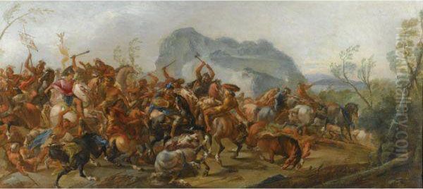 A Battle Between Scipio Africanus And The Carthaginians Oil Painting by Francesco Maria Raineri Il Schivenoglia