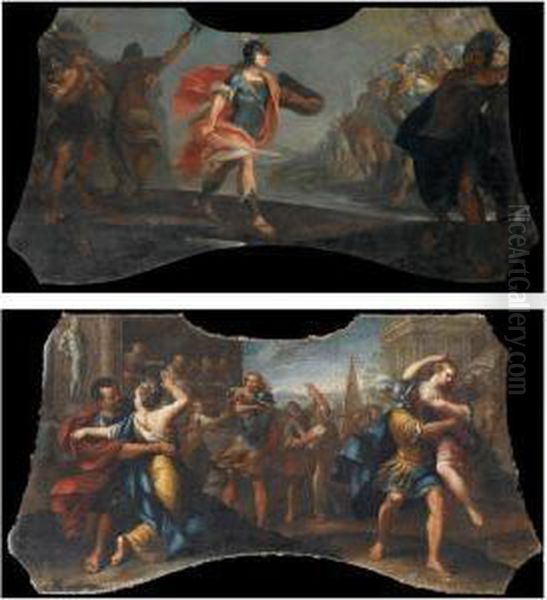 Orazio Coclite; E Ratto Delle Sabine Oil Painting by Francesco Maria Raineri Il Schivenoglia