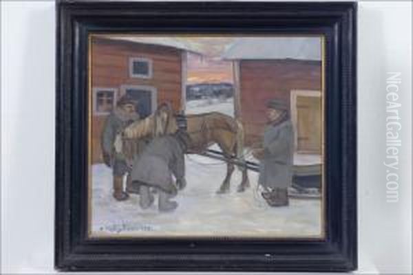 Hevoskaupat - Hasthandel. Oil Painting by Oki Raisanen