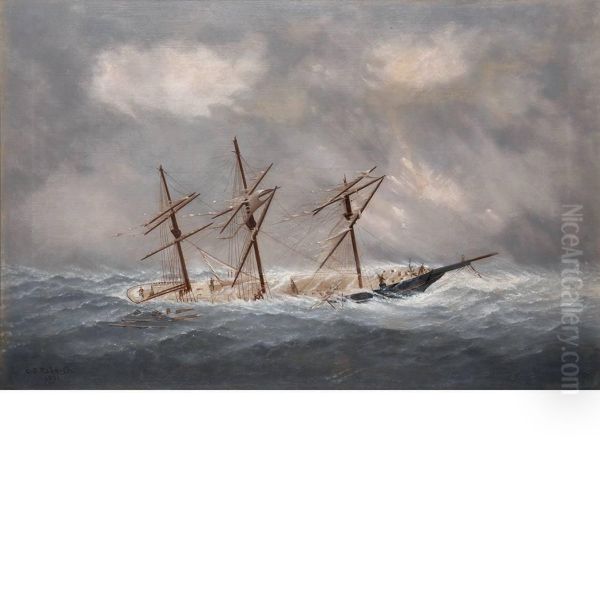 Clipper Ship In A Gale Oil Painting by Charles Sidney Raleigh