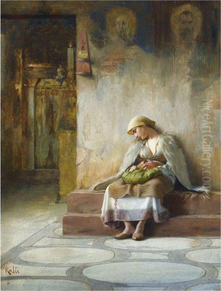 Young Girl Sleeping In A Church Oil Painting by Theodore Jacques Ralli