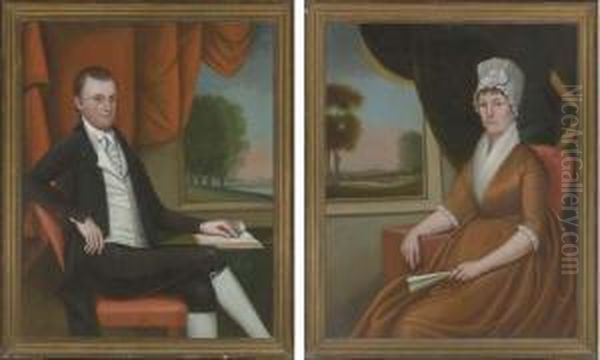 A Pair Of Double Portraits Of Mr. And Mrs. Nathaniel Oil Painting by E. W. Ralph