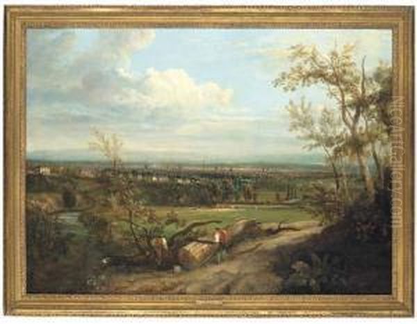 An Extensive View Of Manchester, From The South-west, Withwood-sawyers In The Foreground Oil Painting by John Ralston