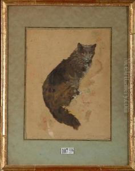 Chat Assis Oil Painting by Henri Ramah