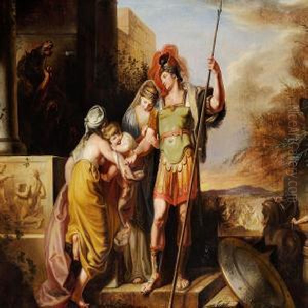 The Farewell Of Hector And Andromache Oil Painting by Johann Heinrich Ramberg