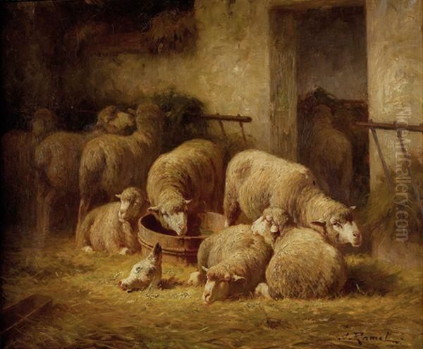 Moutons A La Bergerie Oil Painting by Jules Louis Rame