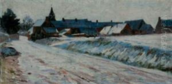 Le Village De Quezy Sous La Neige Oil Painting by Jules Louis Rame