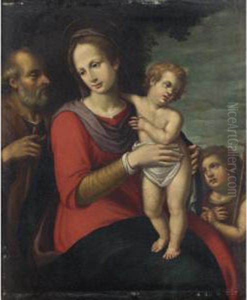 Sacra Famiglia Con San Giovanni Oil Painting by Giovanni Battista Ii Ramenghi Il Bagnacavallo