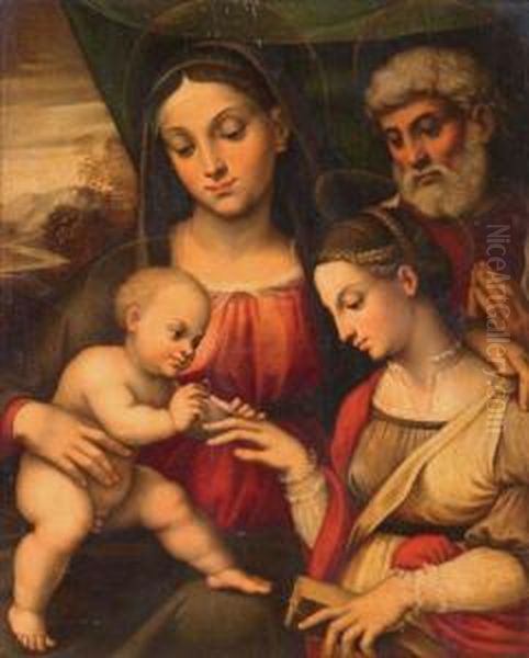 Sacra Famiglia Con Santa Caterina D'alessandria (ma- Oil Painting by Bartolomeo Ramenghi (Bagnacavallo)