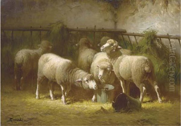 Sheep-shed Oil Painting by Jules Ramet