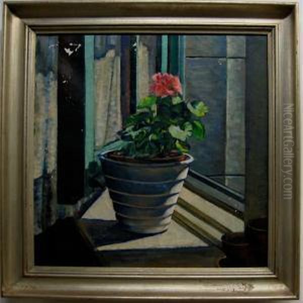 Geranium On A Windowsill Oil Painting by Miriam Ramsay Holland