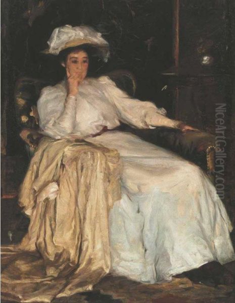 Woman In White Oil Painting by Hugh Ramsay