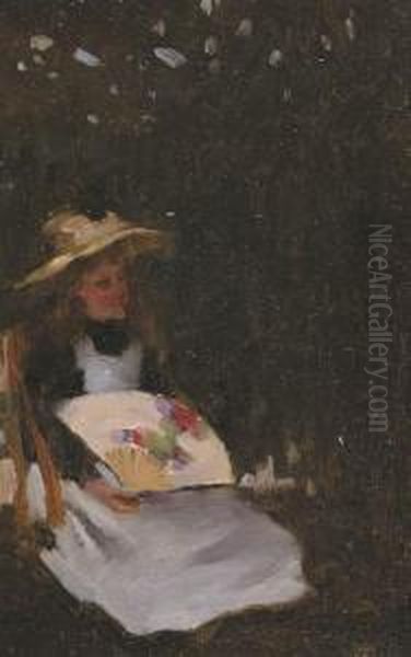 Young Girl In Hat With Fan Oil Painting by Hugh Ramsay