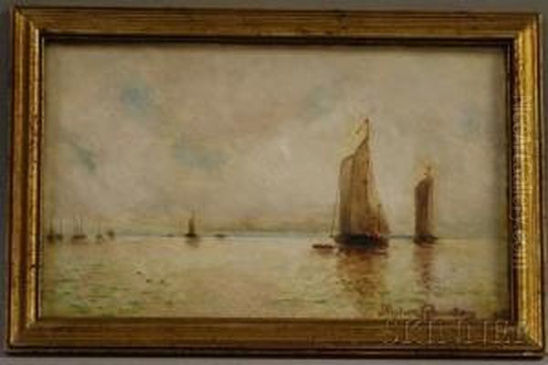 Sailboats On Quiet Sea Oil Painting by Milne Ramsey