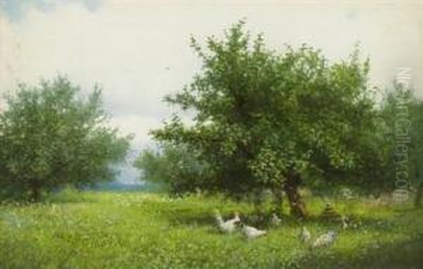 Poultry Feeding Oil Painting by Milne Ramsey