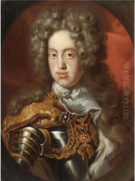 Portrait Of A Gentleman, Half Length, Wearing Armour Oil Painting by Jean Ranc