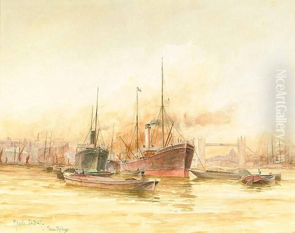 Thames Shipping, Near Tower Bridge Oil Painting by Maurice Randall