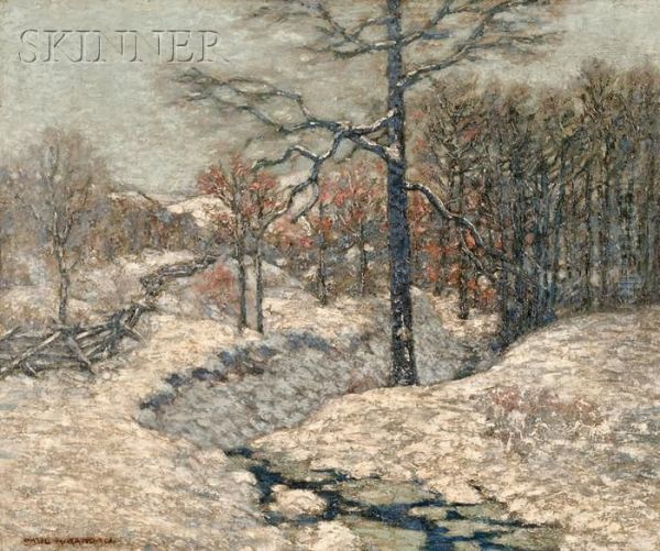 Winter Landscape With Woods And Stream Oil Painting by Paul A. Randall