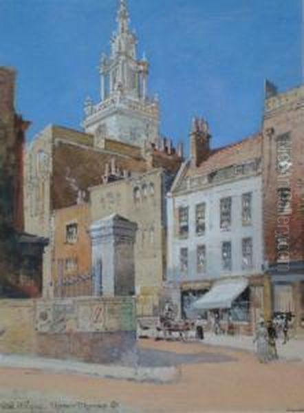 'old Houses. Upper Thames Street' (london) Oil Painting by Richard John Randall