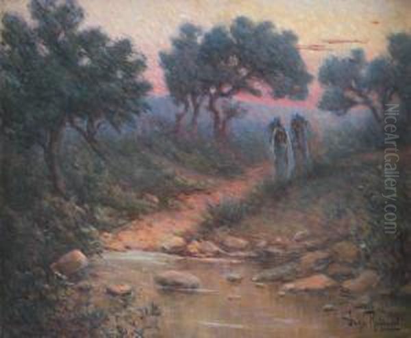 Femme Au Bord De L'oued Oil Painting by Louis Randavel