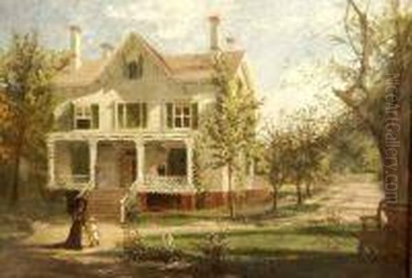 Victorian House With Family In Summer Oil Painting by Frederic Randle