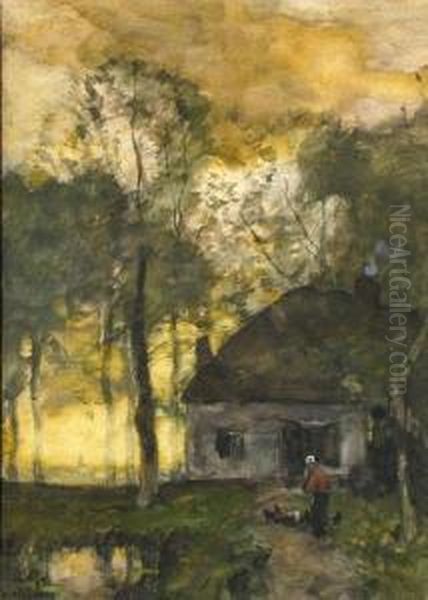 Farm Scene At Dawn Oil Painting by Henry Ward Ranger