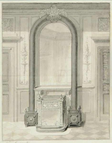 Deux Dessins D'architecture D'interieur Oil Painting by Charles Ransonnette