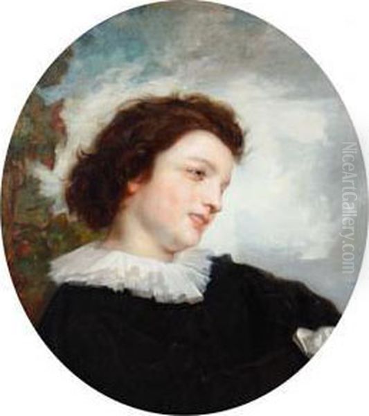 Portrait Of Young Man, In A Painted Oval Oil Painting by Daniele Ranzoni