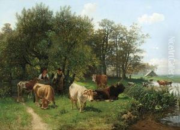 Paysage Avec Bergers En Conversation Oil Painting by Gustav Ranzoni