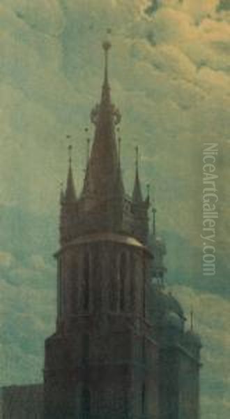 Mary's Tower In Krakow Oil Painting by Jozef Rapacki