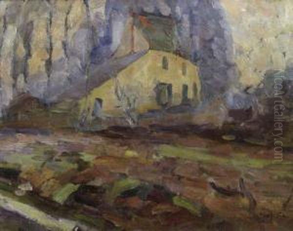 A Farmhouse In A Landscape Oil Painting by Joe Raphael