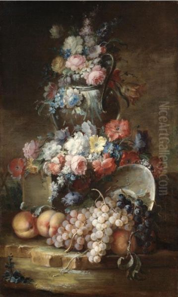 Nature Morte Con Vasi Di Fiori E Frutta Oil Painting by Vittorio Amedeo Rapous