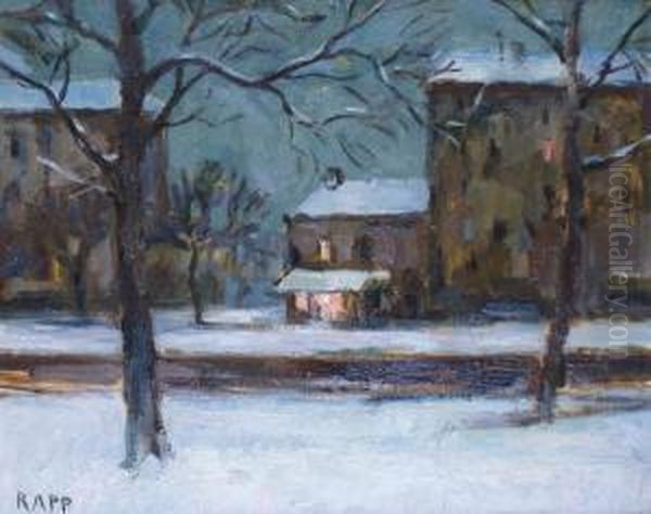 Rue Sous La Neige A La Tombee Du Jour Oil Painting by Alex Rapp