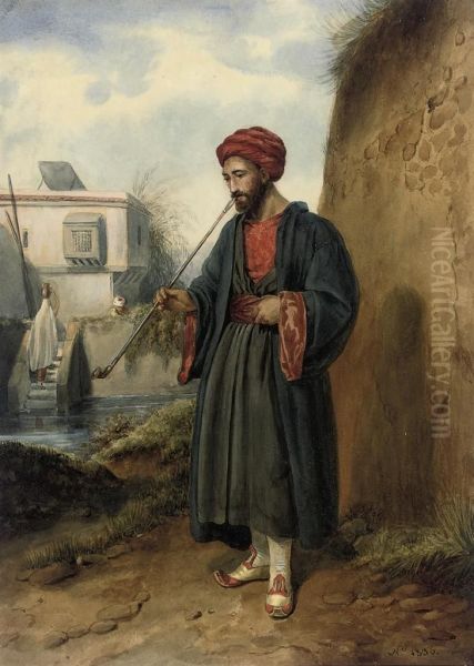 An Arab Smoking Oil Painting by Vittorio Rappini