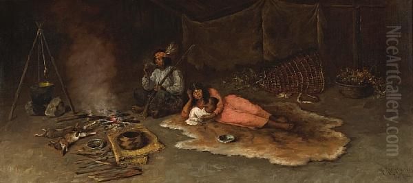 A Pomo Indian Family At Fort Ross Oil Painting by Henry Raschen