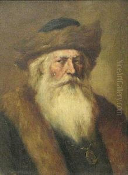 A Portrait Of A Bearded Gentleman With Ahat Oil Painting by Henry Raschen