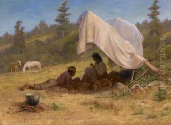 Indian Couple At Campsite Oil Painting by Henry Raschen