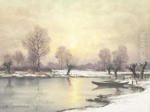 See Bei Winterlichem Sonnenuntergang Oil Painting by Alfred Rasenberger