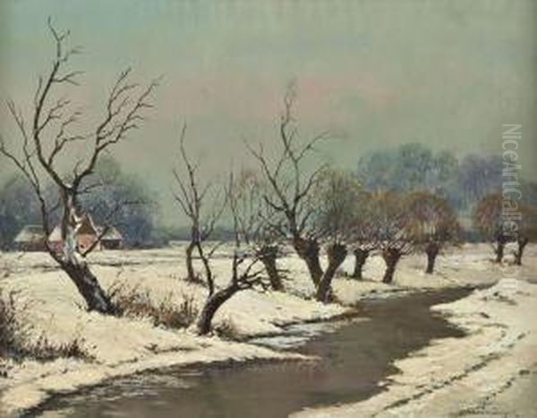 Winterliche Niederrheinlandschaft Oil Painting by Alfred Rasenberger