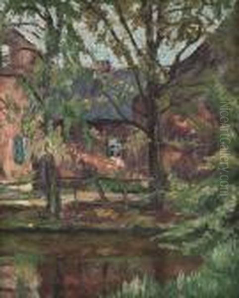 Gutshof In Sommerlicher Landschaft Oil Painting by Alfred Rasenberger