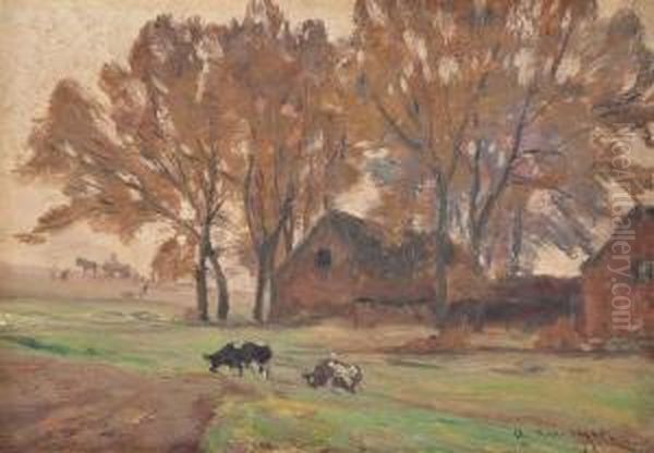 Gutshof In Niederrheinischer Landschaft Oil Painting by Alfred Rasenberger