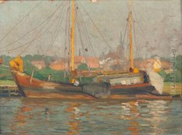 Segelschiff Vor Stadtkulisse Oil Painting by Alfred Rasenberger