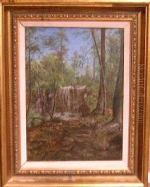 Forest Interior With Waterfall Oil Painting by J. Heyl Raser