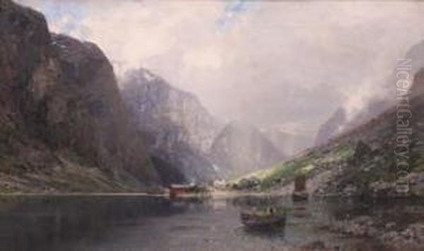 Fjordlandskap Oil Painting by Georg Anton Rasmussen