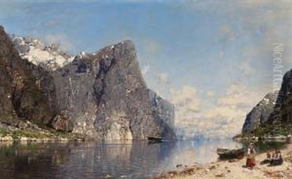 Rastende Familie Am Fjord Oil Painting by Georg Anton Rasmussen