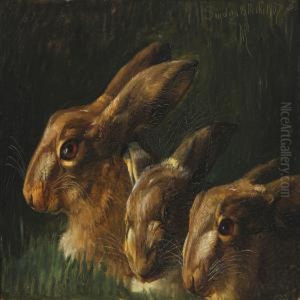 Hares Oil Painting by Niels Peter Rasmussen