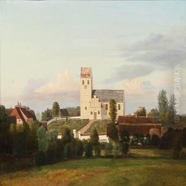 Herfolge Kirke Under Walloe Stift Oil Painting by Eiler Rasmussen-Eilersen